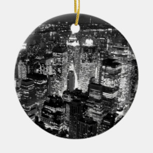 Black & White New York City Night Skyline Keramik Ornament