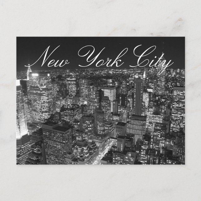 Black & White New York City Script Postcard Postkarte (Vorderseite)