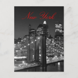 Black & White New York Red Script Post Card Postkarte