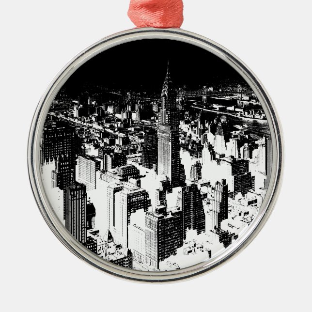 Black & White New York Silbernes Ornament (Vorne)
