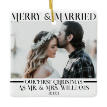 Black & White Newlyweds Mr & Mrs 1 Photo Christmas