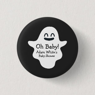 Black & White Oh Baby! Ghost Halloween Baby Dusche Button