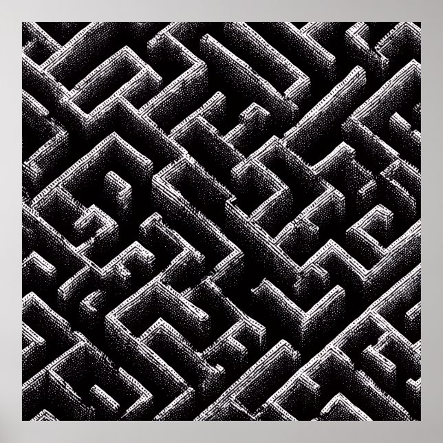 Black & White Optical Illusion Maze Pattern Art Poster (Vorne)