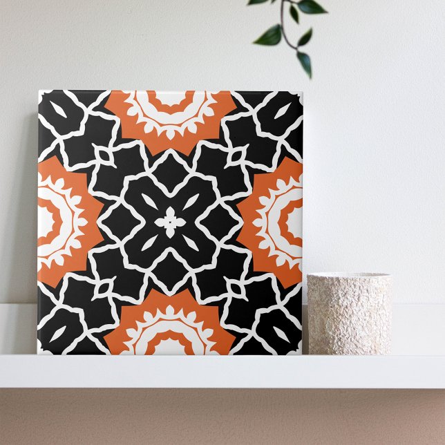 Black White Orange Mosaic Moroccan Geometric Fliese (Von Creator hochgeladen)