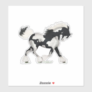 Black & White Overo Sinti und Roma Vanner Horse Po Aufkleber