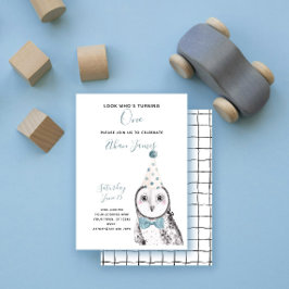 Black & White Owl 1. Geburtstag Junge Party Einladung