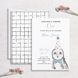 Black & White Owl 1. Geburtstag Junge Party Einladung