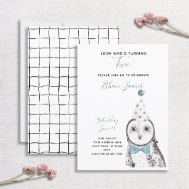 Black & White Owl 2. Geburtstag Junge Party Einladung