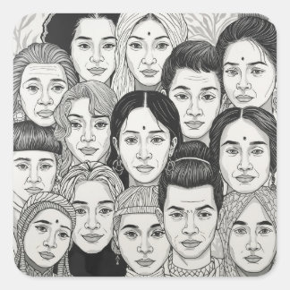 Black & White Paintings Celebrating Diversity  Quadratischer Aufkleber