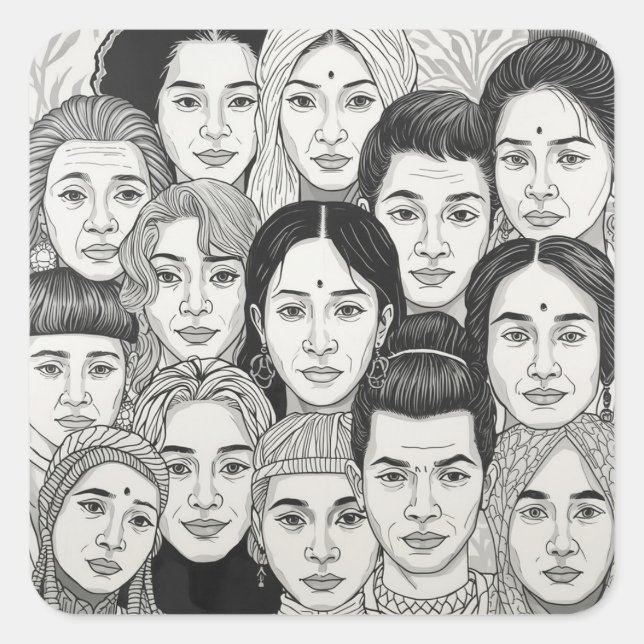 Black & White Paintings Celebrating Diversity  Quadratischer Aufkleber (Vorderseite)