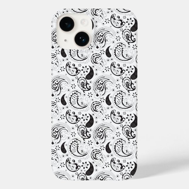 Black & White Paisley Pattern –Elegant Textile Art Case-Mate iPhone Hülle (Rückseite)