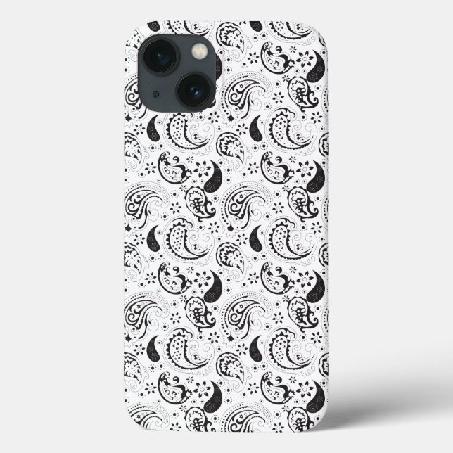 Black & White Paisley Pattern –Elegant Textile Art Case-Mate iPhone Hülle (Rückseite)