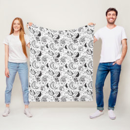 Black & White Paisley Pattern –Elegant Textile Art Fleecedecke