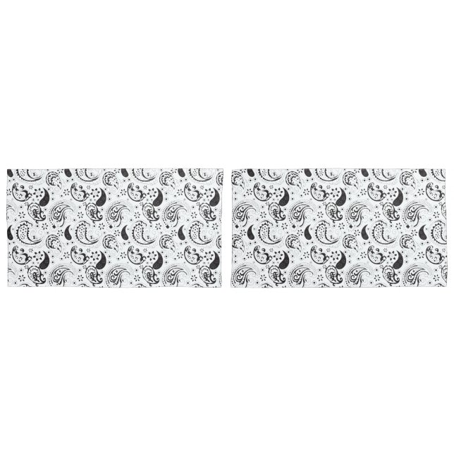 Black & White Paisley Pattern –Elegant Textile Art Kissenbezug (Vorderseite-Set)