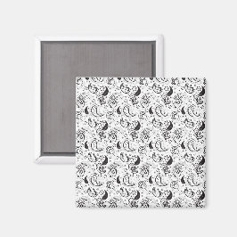 Black & White Paisley Pattern –Elegant Textile Art Magnet