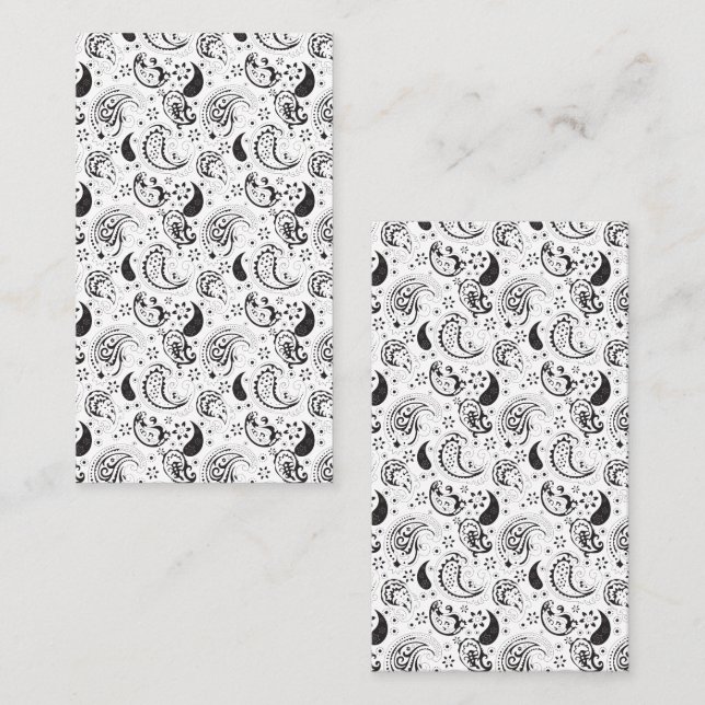 Black & White Paisley Pattern –Elegant Textile Art Terminkarte (Vorne/Hinten)