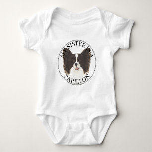 Black & White Papillon Dog Big Sister Baby Strampler