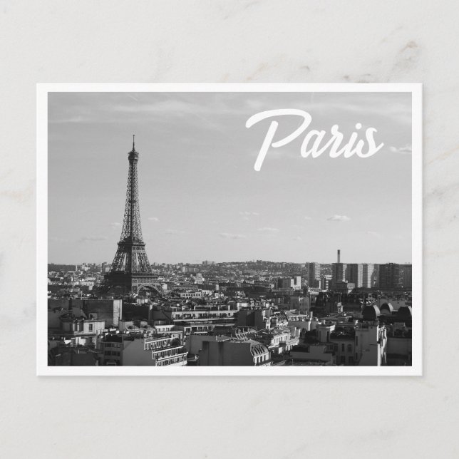 Black & White Paris Foto Eiffel Tower Skyline Postkarte (Vorderseite)