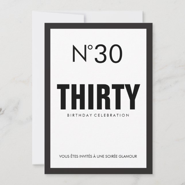 Black & White PARIS Thema 30. Geburtstag Party Einladung (Rückseite)