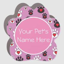 Black white Pawprints with hearts on pink