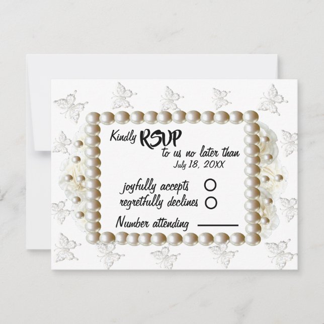 Black $ White Pearl Butterfly RSVP Card Karte (Vorderseite)