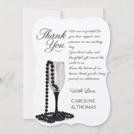 Black & White Pearl Champagne Glass Wedding Dankeskarte