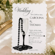 Black & White Pearl Champagne Glass Wedding