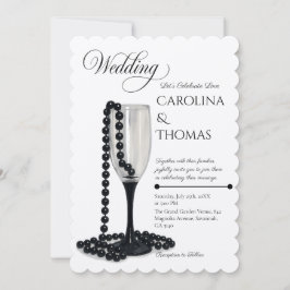 Black & White Pearl Champagne Glass Wedding Einladung