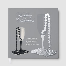 Black & White Pearl Champagne Glass Wedding Gästebuch