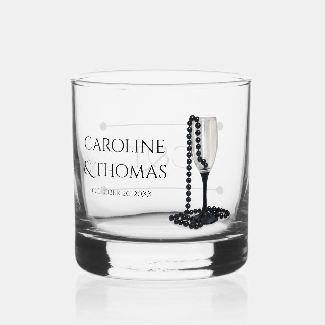 Black & White Pearl Champagne Glass Wedding Whiskyglas (Rückseite)