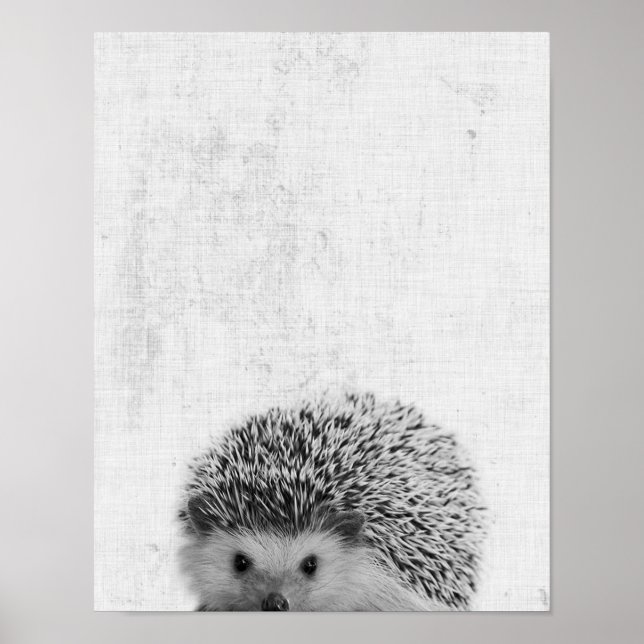 Black & White Peekaboo Igel Minimalistisches Kinde Poster (Vorne)