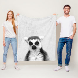 Black & White Peekaboo Lemur Minimalistisches Kind Fleecedecke