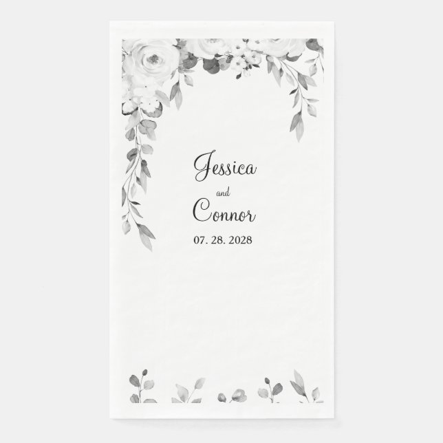 Black & White Peony Greenerity Vine Wedding Serviette (Vorderseite)
