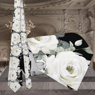 Black & White Peony Greenerity Wedding Krawatte