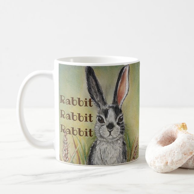 Black & White Pet Bunny Rabbit Viel Glück Wish Kaffeetasse (Mit Donut)