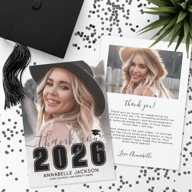Black White Photo Graduation Dankeskarte (Black White Photo Graduation Thank You Card)