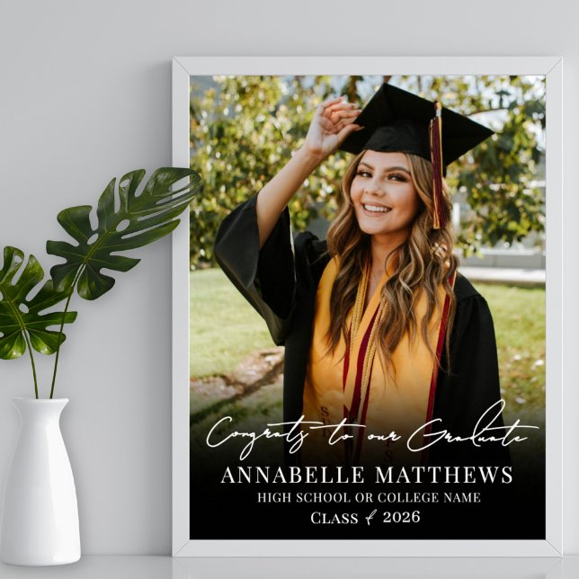 Black White Photo Graduation Party Sign Poster (Black White Photo Graduation Party Sign)