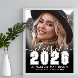 Black White Photo Graduation Party Sign Poster