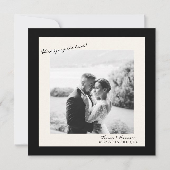 Black White Photo Wedding Save the Date Einladung (Vorderseite)