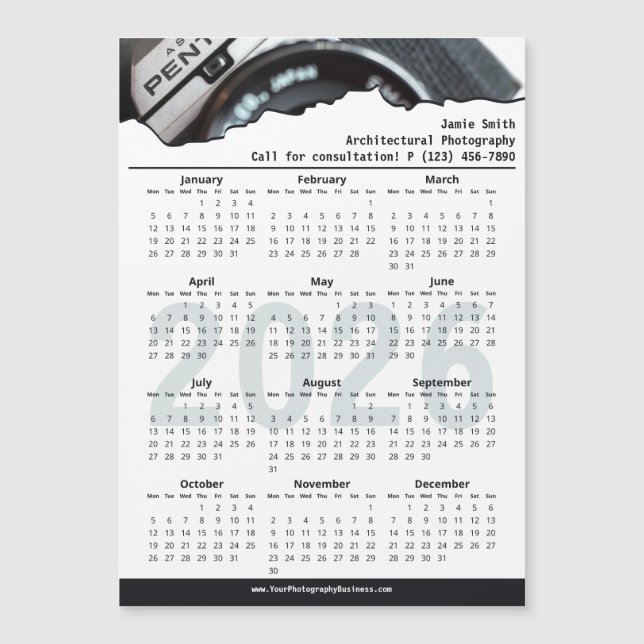 Black White Photographer Call 2026 Calendar Magnet (Vorderseite)