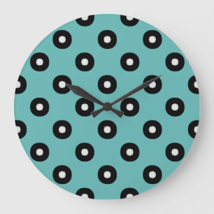 Black/White Polka Dot Teal Background (Changeable) Große Wanduhr