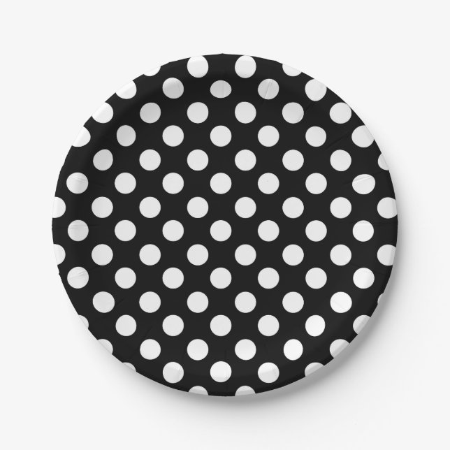 Black & White Polka Dots Geburtstagsparty Pappteller (Vorderseite)