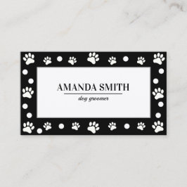 Black & White Polka Dots Paw Prints Business Card Visitenkarte