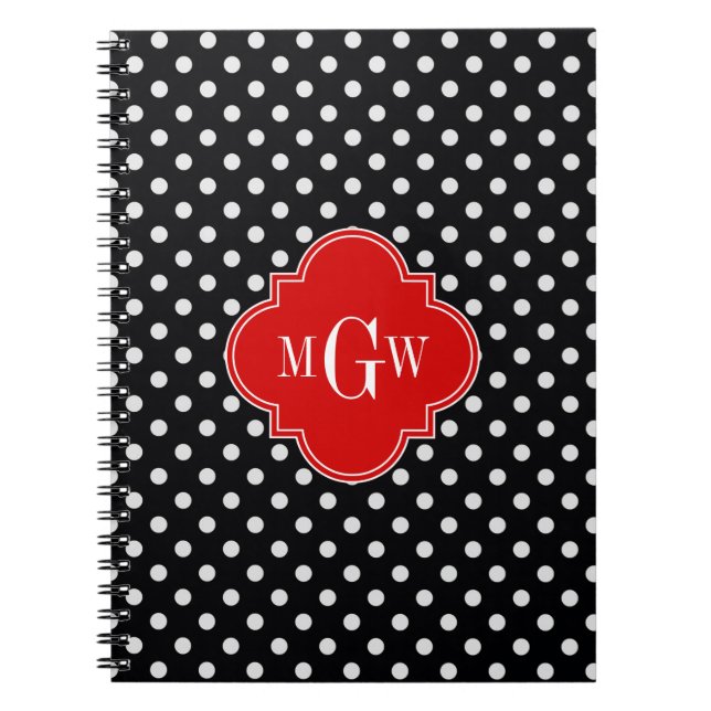 Black White Polka Dots Red Quatrefoil 3 Notizblock (Vorderseite)