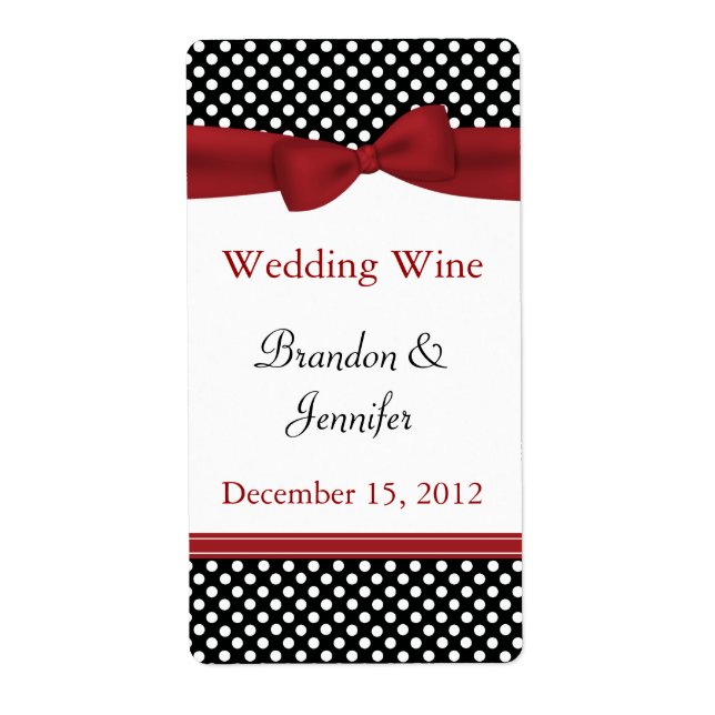 Black & White Polka Dots Wedding Mini Wine Labels (Vorne)