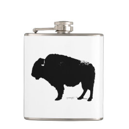 Black & White Pop Art Büffalo Bison Flachmann
