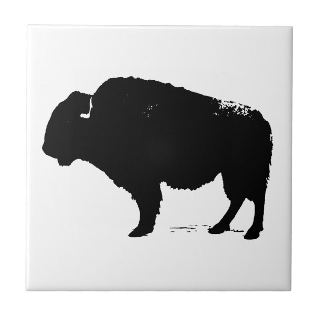 Black & White Pop Art Büffalo Bison Fliese (Vorderseite)