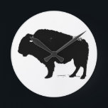Black & White Pop Art Büffalo Bison Runde Wanduhr<br><div class="desc">Iconic American History Symbol Images - Black & White Buffalo - Bison Silhouette Artwork</div>