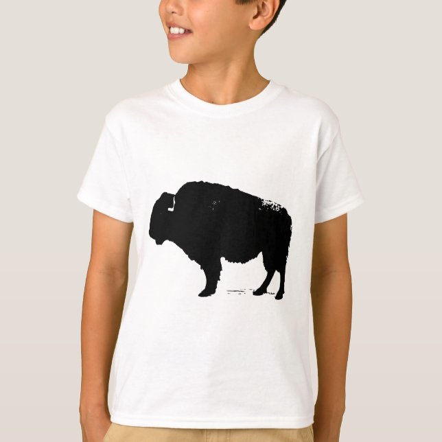 Black & White Pop Art Büffalo Bison T-Shirt (Vorderseite)