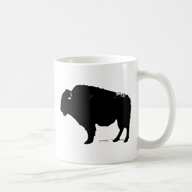 Black & White Pop Art Büffalo Bison Tasse (Rechts)